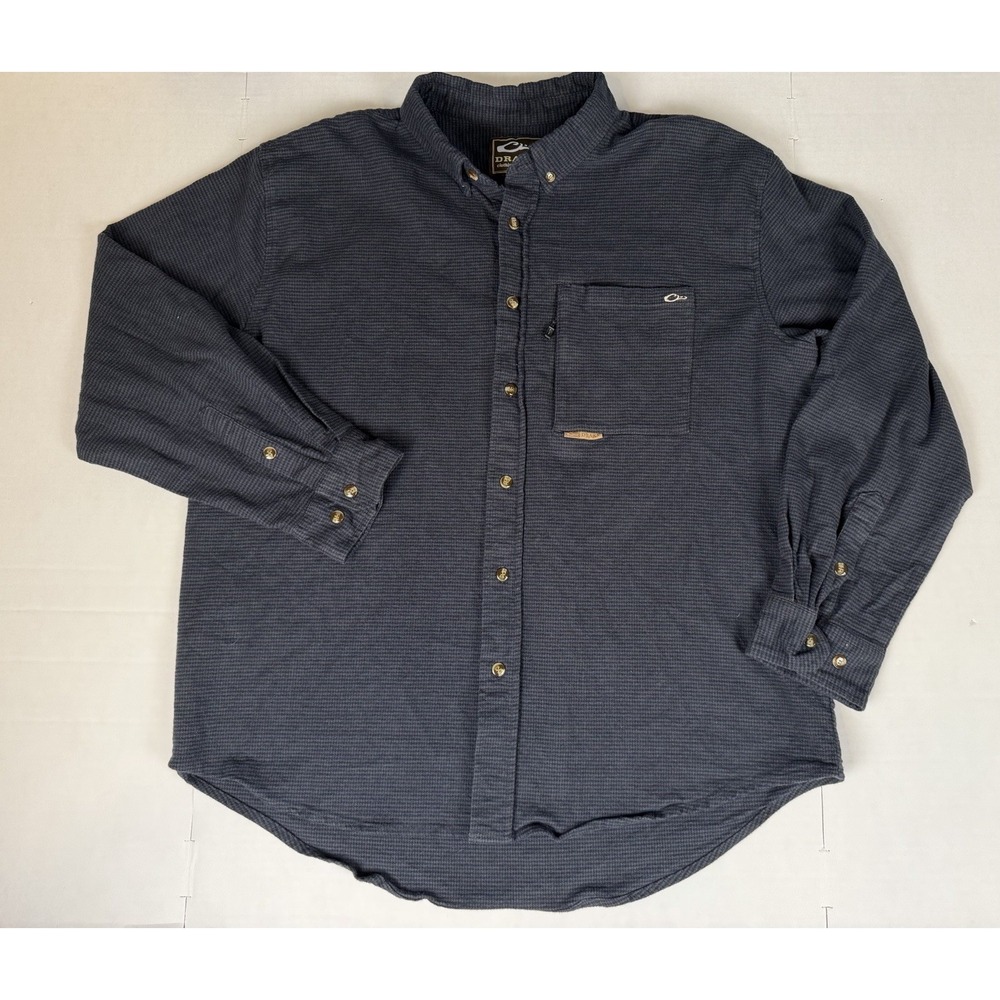 Drake Waterfowl Two Pocket Button Down Shirt Men 2XL Long Sleeve Navy Cotton